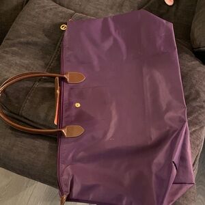 Longchamp Purple Tote with Brown Accents